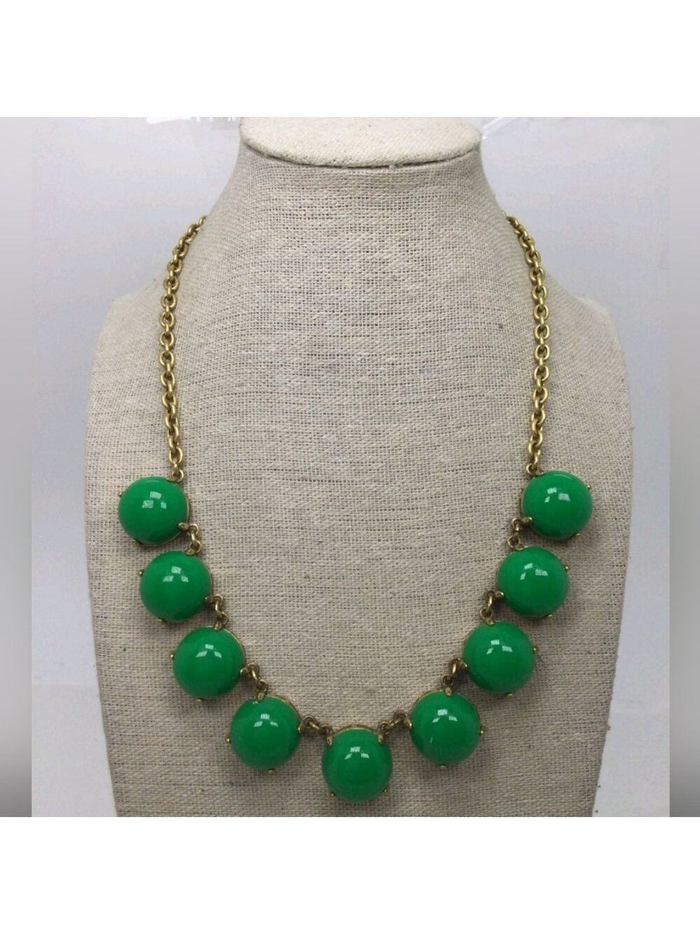 J. Crew Green Cabochon Necklace EUC 16"